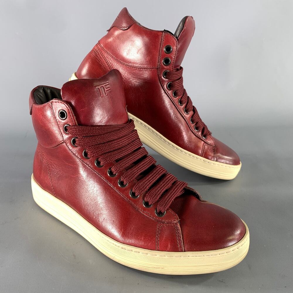 TOM FORD Size 6.5 Burgundy Leather High Top Sneakers